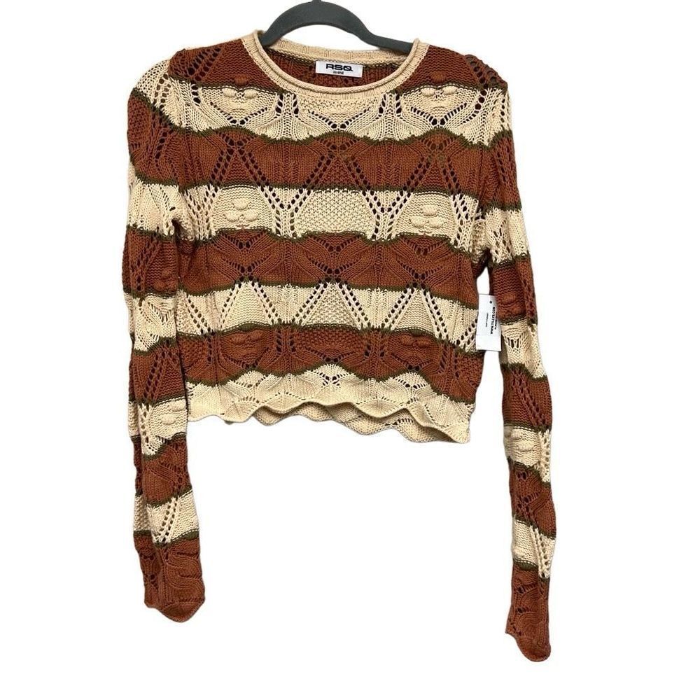 RSQ cream and orange knit long sleeve blouse size 2xs